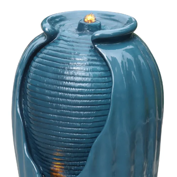 Teamson Home 32.01" Outdoor LED Modern Vase Water Fountain with LED, Teal Blue