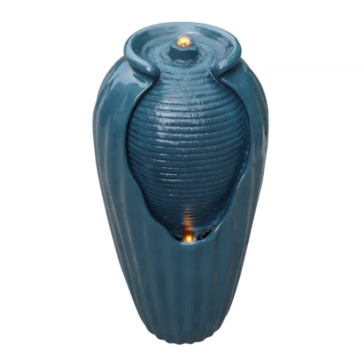 Teamson Home 32.01" Outdoor LED Modern Vase Water Fountain with LED, Teal Blue
