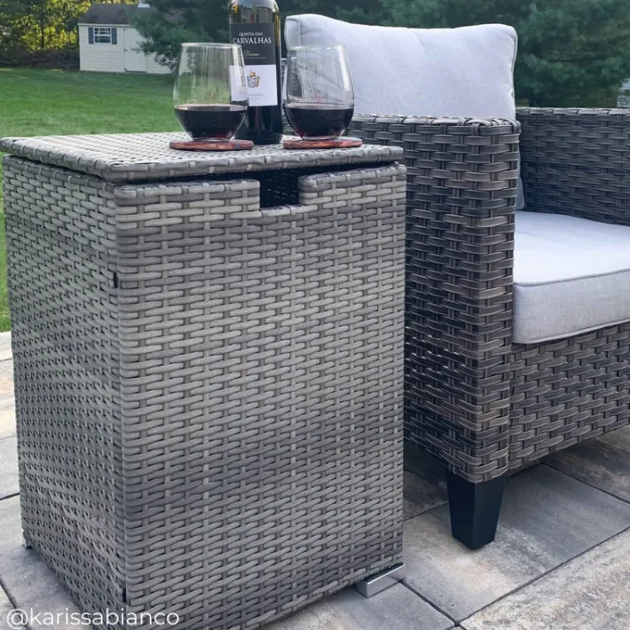 Teamson Home 23.5" Outdoor PE Rattan Cover Table for 20 lb. Propane Gas Tanks, Gray
