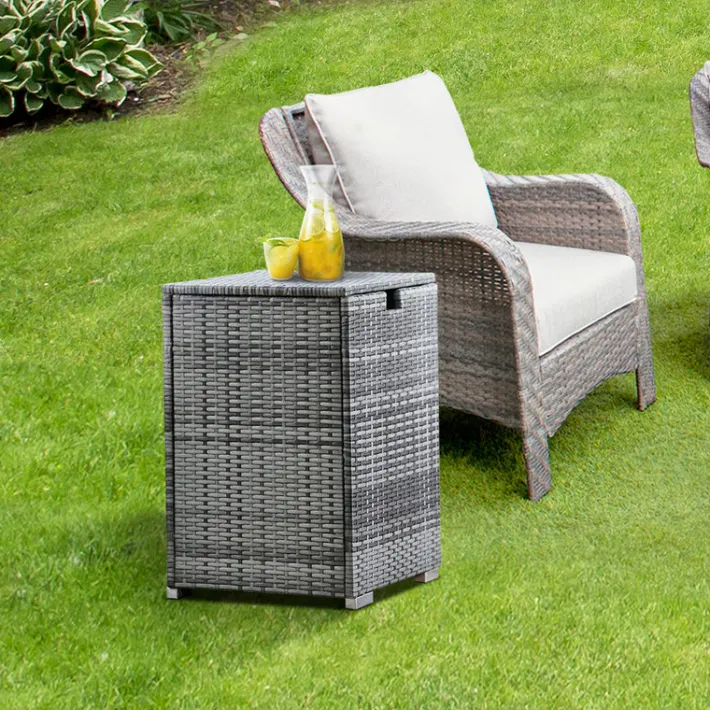 Teamson Home 23.5" Outdoor PE Rattan Cover Table for 20 lb. Propane Gas Tanks, Gray