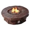 Teamson Home 37.01" Outdoor Round Faux Brick Propane Gas Fire Pit with Accessories, Red Brown