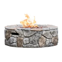 Teamson Home 28" Outdoor Round Faux Stone Propane Gas Fire Pit, Stone Gray