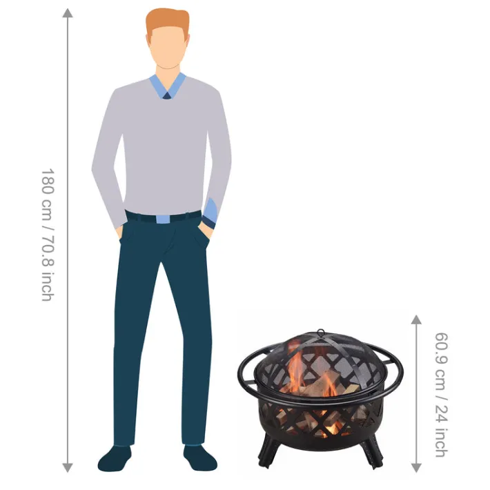 Teamson Home 30" Outdoor Round Wood Burning Fire Pit with Accessories, Black
