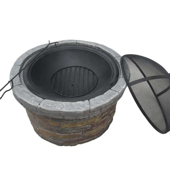 Teamson Home 26.57" Outdoor Round Faux Stone Wood Burning Fire Pit with Accessories, Multi