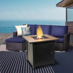 Teamson Home 29.92' Outdoor Steel-Based Propane Gas Fire Pit with Accessories, Brown- FINAL SALE