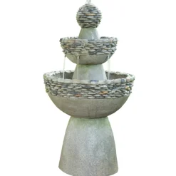 Teamson Home 36.5" Outdoor 3-Tier Stone Pedestal Water Fountain, Gray