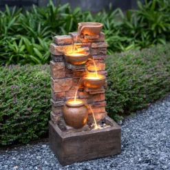 Teamson Home 28.5" Outdoor 4-Tier Cascading Water Fountain with LED Lights