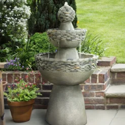 Teamson Home 36.5" Outdoor 3-Tier Stone Pedestal Water Fountain, Gray