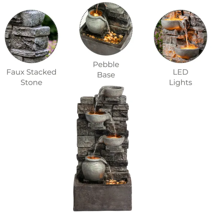 Teamson Home 28.5" Outdoor 4-Tier Cascading Water Fountain with LED Lights