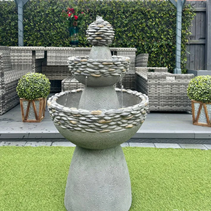 Teamson Home 36.5" Outdoor 3-Tier Stone Pedestal Water Fountain, Gray