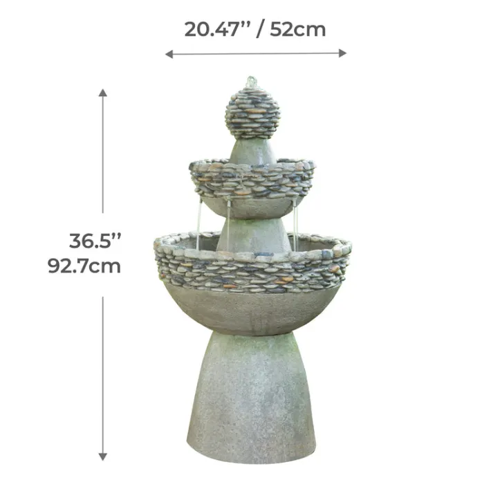 Teamson Home 36.5" Outdoor 3-Tier Stone Pedestal Water Fountain, Gray