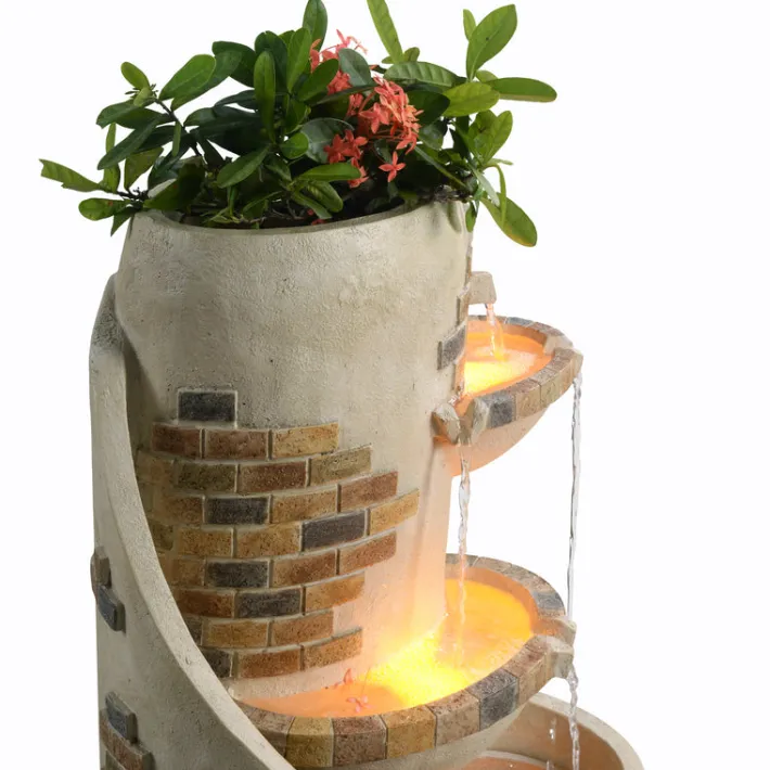 Teamson Home 29.92" Outdoor Water Fountain with Planter, LED Lights, Ivory- FINAL SALE