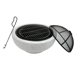 Teamson Home 23.62" Outdoor Wood Burning Fire Pit with Grill Grate and Faux Concrete Base, Gray