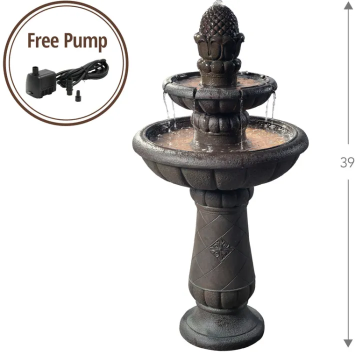 Teamson Home 39.02" 2-Tier Birdbath Water Fountain, Gray