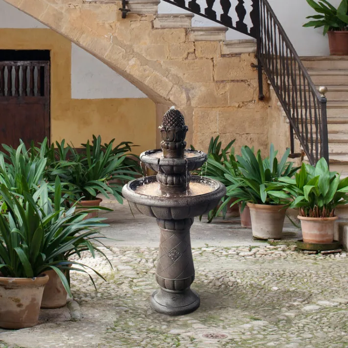 Teamson Home 39.02" 2-Tier Birdbath Water Fountain, Gray