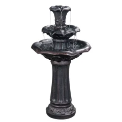 Teamson Home 37.8" 3-Tier Lily Outdoor Birdbath Water Fountain, Bronze