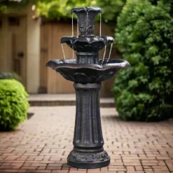 Teamson Home 37.8" 3-Tier Lily Outdoor Birdbath Water Fountain, Bronze