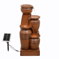 Teamson Home 28.7" 4-Tier Outdoor Solar Water Fountain with LED Lights, Terracotta