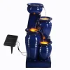 Teamson Home 28.74" 4-Tier Outdoor Solar Water Fountain with LED Lights, Navy