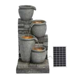Teamson Home 30.7" 4-Tier Outdoor Solar Water Fountain with LED Lights, Gray