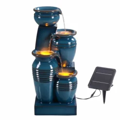 Teamson Home 28.7" 4-Tier Outdoor Solar Water Fountain with LED Lights, Blue