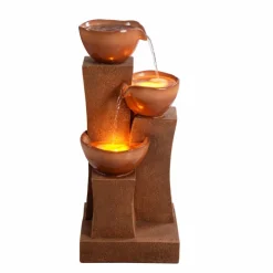 Teamson Home 28.54" 3-Tier Outdoor Water Fountain with LED Lights, Brown