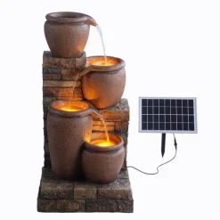 Teamson Home 30.7" 4-Tier Outdoor Solar Water Fountain with LED Lights, Terracotta