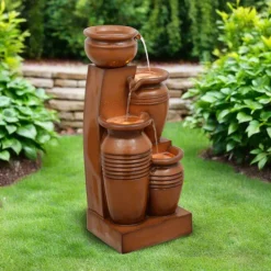 Teamson Home 28.7" 4-Tier Outdoor Solar Water Fountain with LED Lights, Terracotta