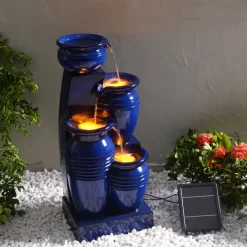 Teamson Home 28.74" 4-Tier Outdoor Solar Water Fountain with LED Lights, Navy