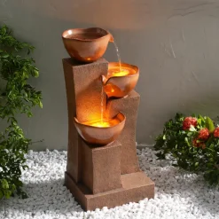 Teamson Home 28.54" 3-Tier Outdoor Water Fountain with LED Lights, Brown