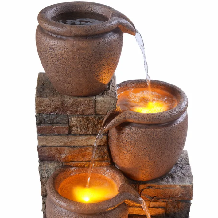 Teamson Home 30.7" 4-Tier Outdoor Solar Water Fountain with LED Lights, Terracotta