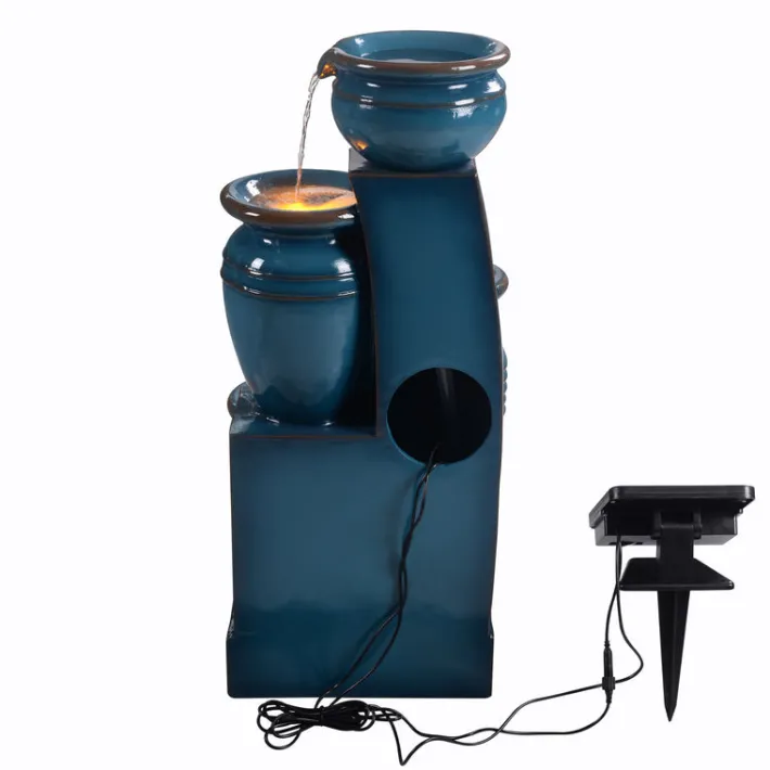Teamson Home 28.7" 4-Tier Outdoor Solar Water Fountain with LED Lights, Blue