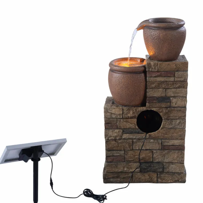 Teamson Home 30.7" 4-Tier Outdoor Solar Water Fountain with LED Lights, Terracotta