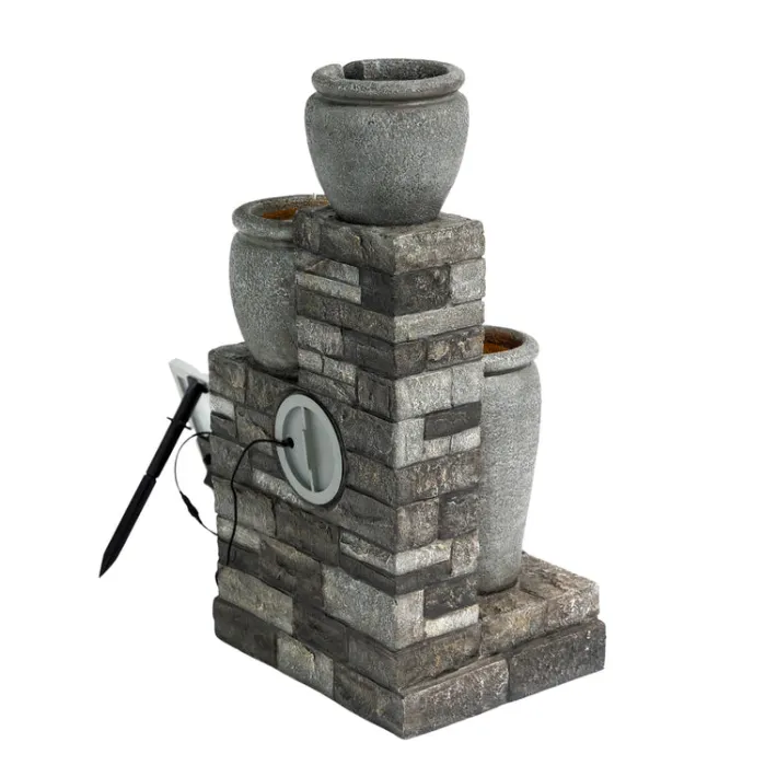 Teamson Home 30.7" 4-Tier Outdoor Solar Water Fountain with LED Lights, Gray
