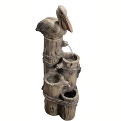 Teamson Home 35.42" 4-Tier Pelican and Post Outdoor Water Fountain, Brown
