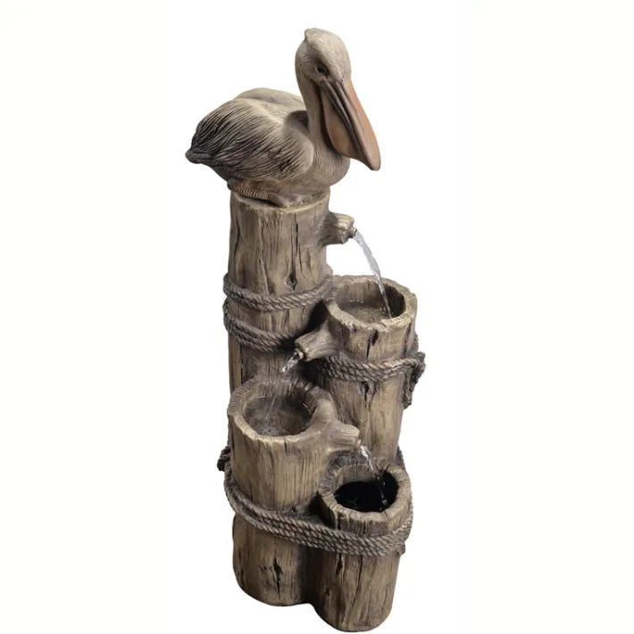 Teamson Home 35.42" 4-Tier Pelican and Post Outdoor Water Fountain, Brown