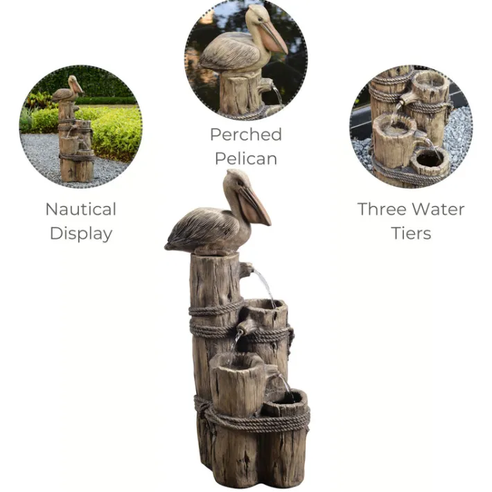 Teamson Home 35.42" 4-Tier Pelican and Post Outdoor Water Fountain, Brown