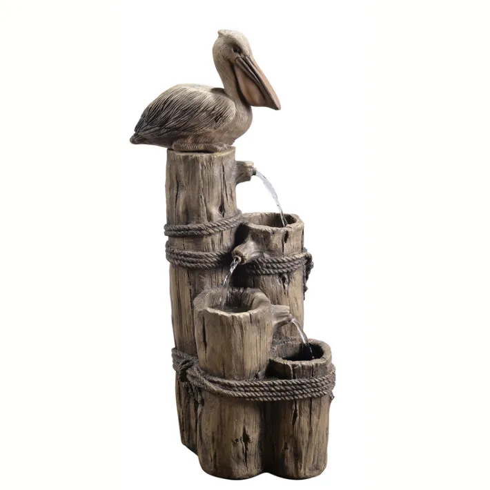 Teamson Home 35.42" 4-Tier Pelican and Post Outdoor Water Fountain, Brown