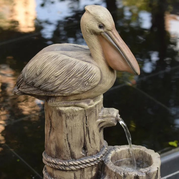 Teamson Home 35.42" 4-Tier Pelican and Post Outdoor Water Fountain, Brown