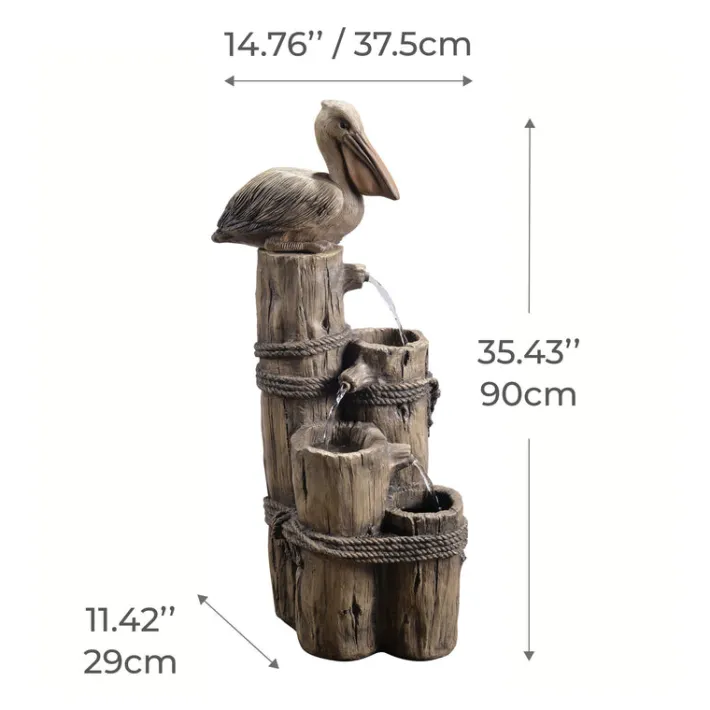 Teamson Home 35.42" 4-Tier Pelican and Post Outdoor Water Fountain, Brown