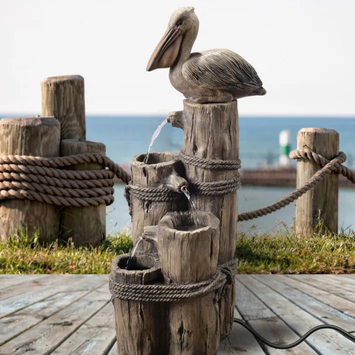 Teamson Home 35.42" 4-Tier Pelican and Post Outdoor Water Fountain, Brown