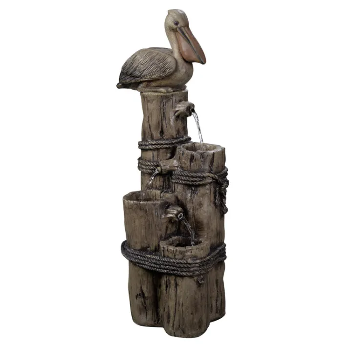 Teamson Home 35.42" 4-Tier Pelican and Post Outdoor Water Fountain, Brown