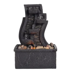 Teamson Home 9.49" 4-Tier Tabletop Water Fountain with LED Lights, Charcoal
