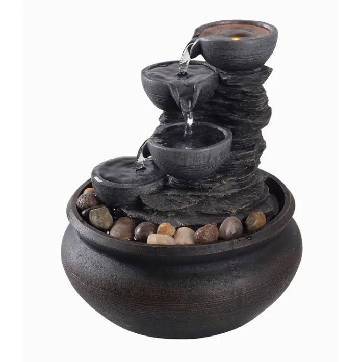 Teamson Home 7.87" 4-Tier Tabletop Water Fountain with LED Lights, Stone Gray