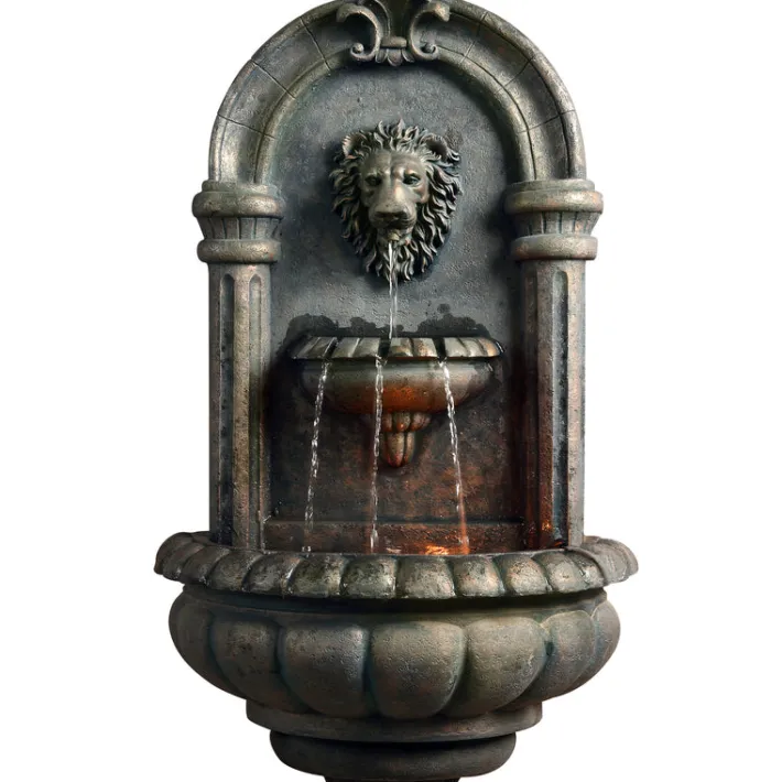 Teamson Home 32.09" Tiered Lion Head Stone LED Outdoor Water Fountain, Bronze
