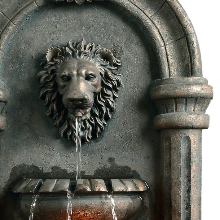 Teamson Home 32.09" Tiered Lion Head Stone LED Outdoor Water Fountain, Bronze