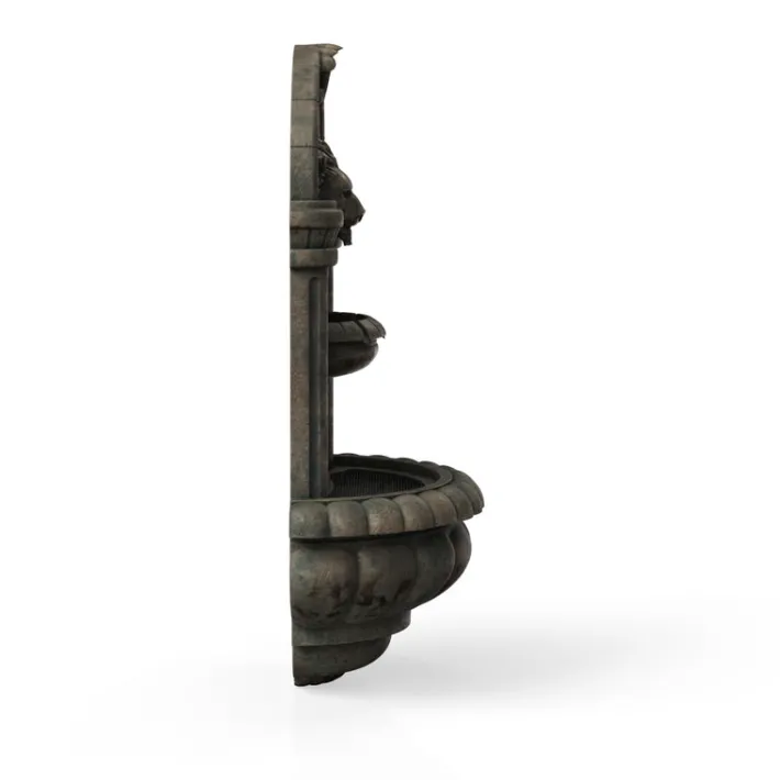 Teamson Home 32.09" Tiered Lion Head Stone LED Outdoor Water Fountain, Bronze