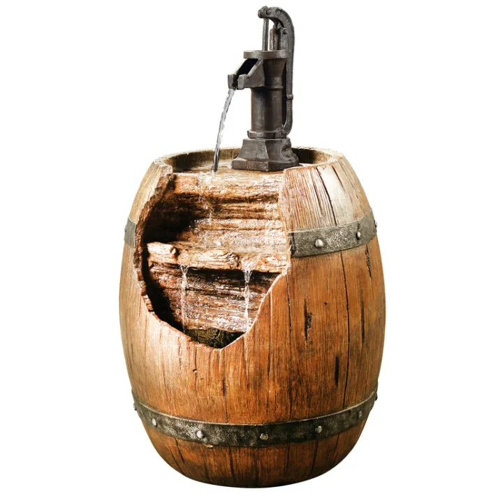 Teamson Home 33.07" Vintage Pump and Barrel Outdoor Water Fountain, Multi