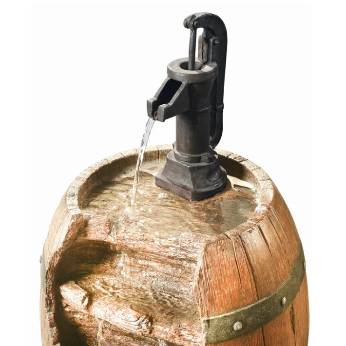 Teamson Home 33.07" Vintage Pump and Barrel Outdoor Water Fountain, Multi