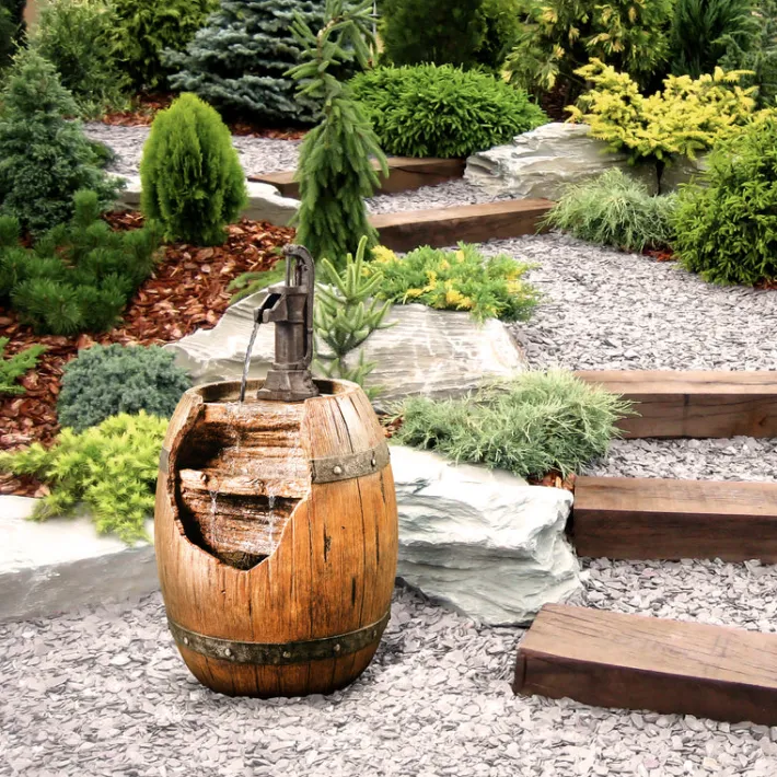 Teamson Home 33.07" Vintage Pump and Barrel Outdoor Water Fountain, Multi
